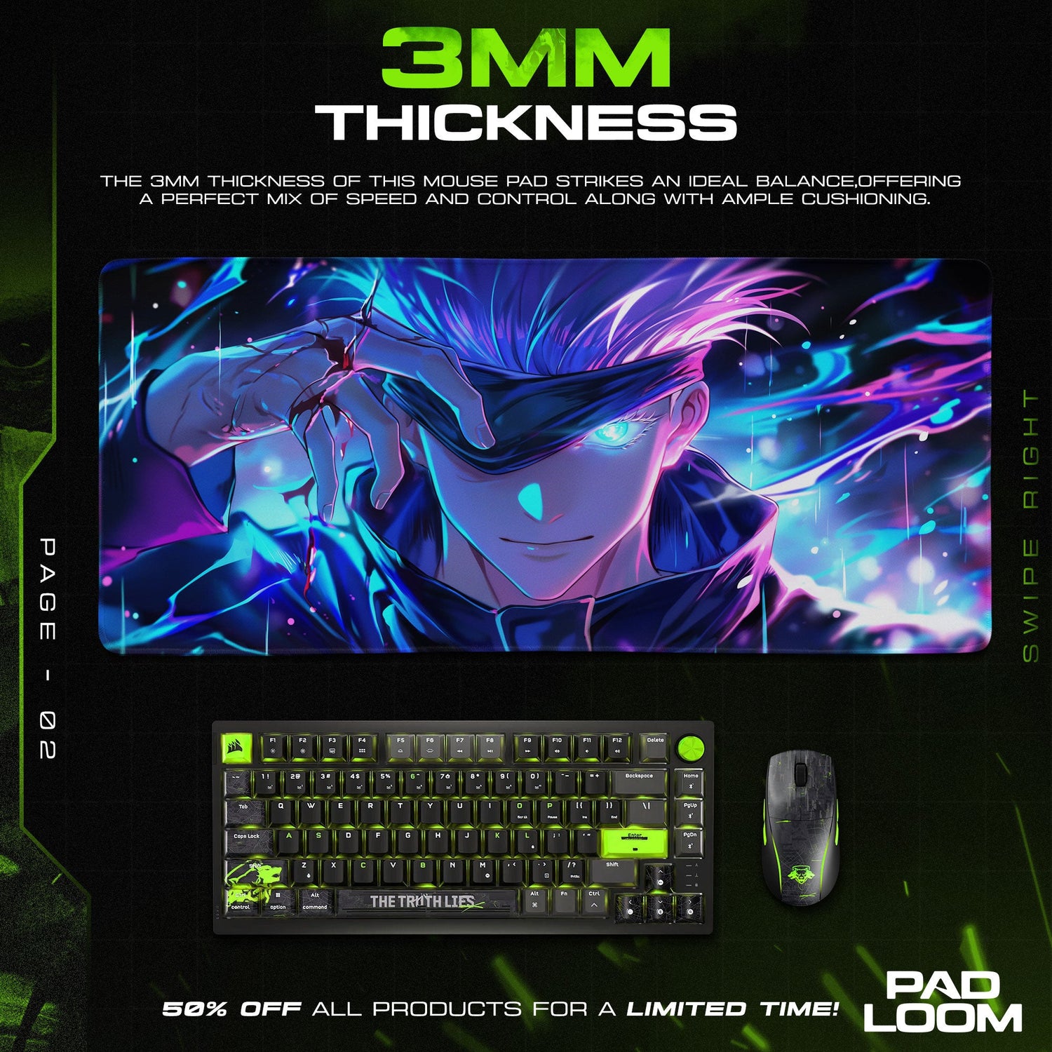 Gojo Satoru Cursed Vision Mouse Pad, Anime Gaming Desk Mat Padloom