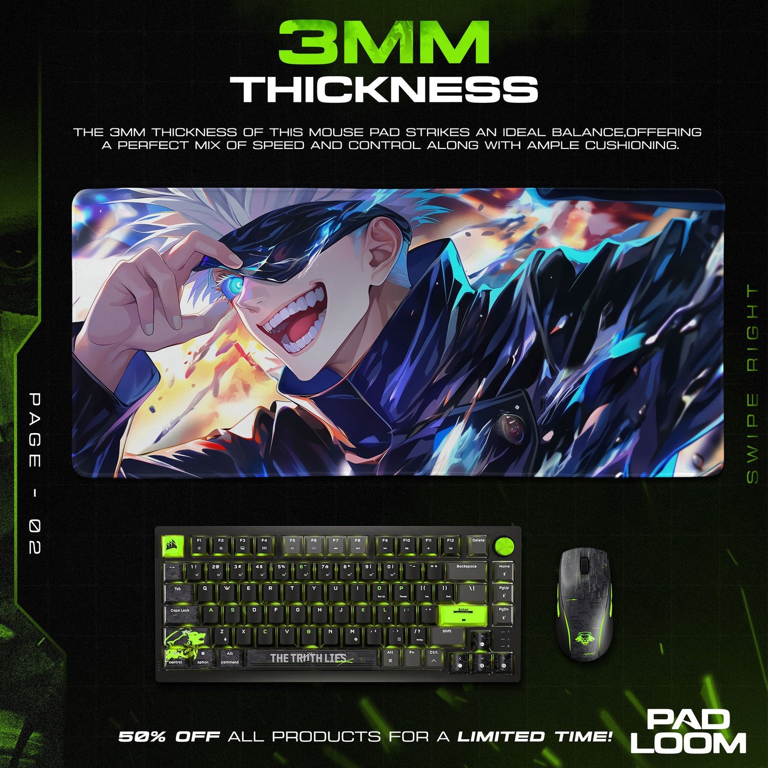 Gojo Satoru Hollow Purple Mouse Pad, Anime Gaming Desk Mat Padloom