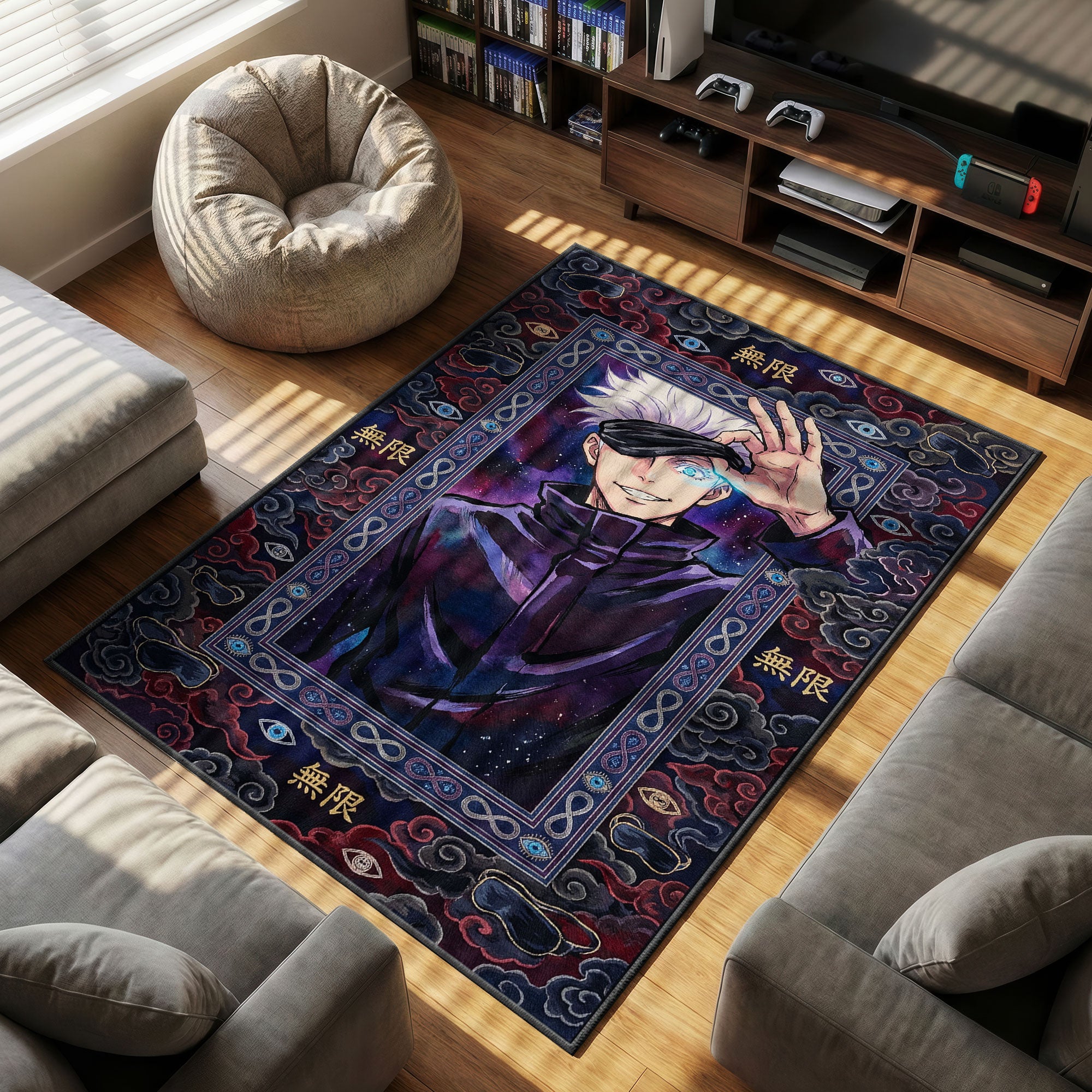 Gojo Satoru themed area rug for home decor fans