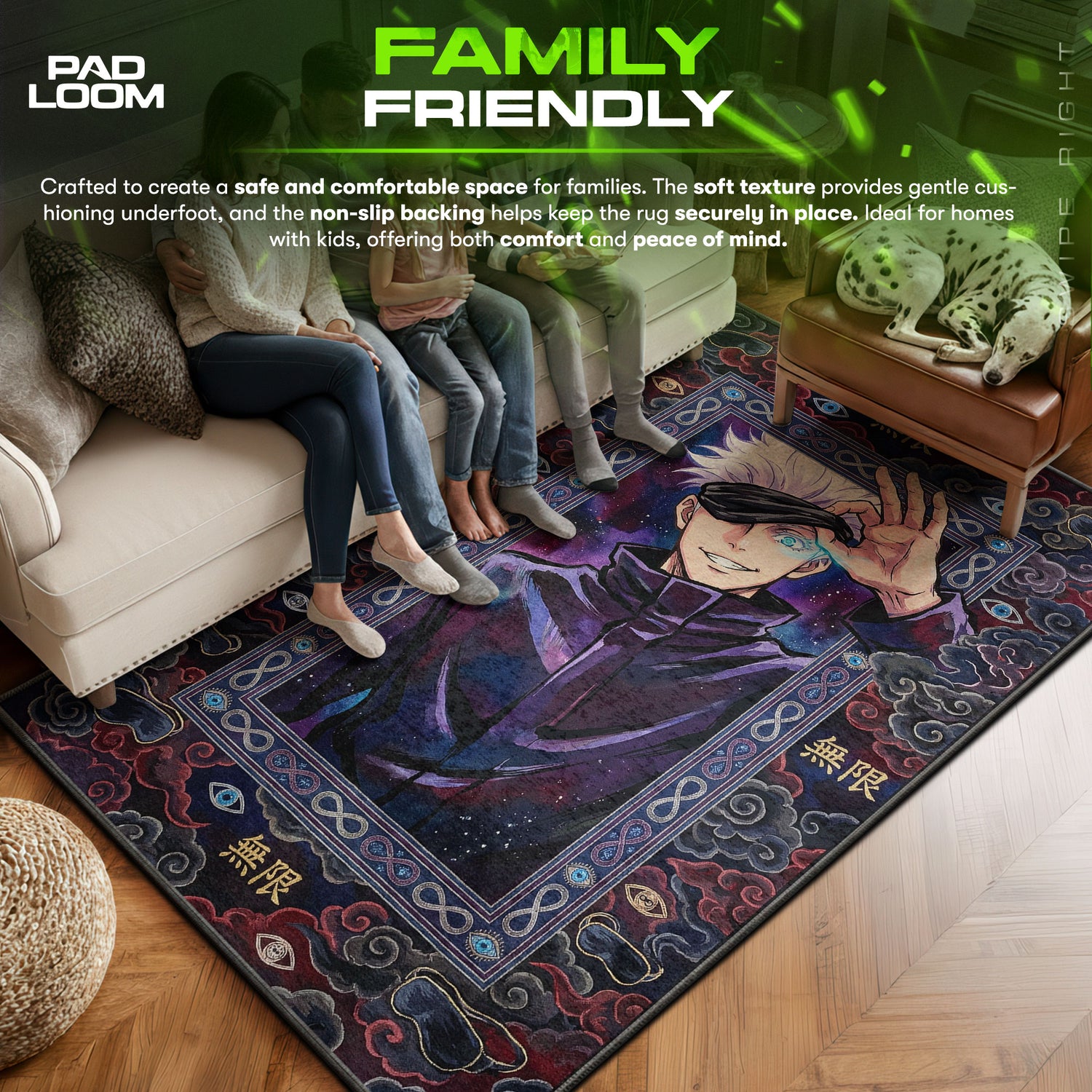 Gojo area rug showing full home decor artwork