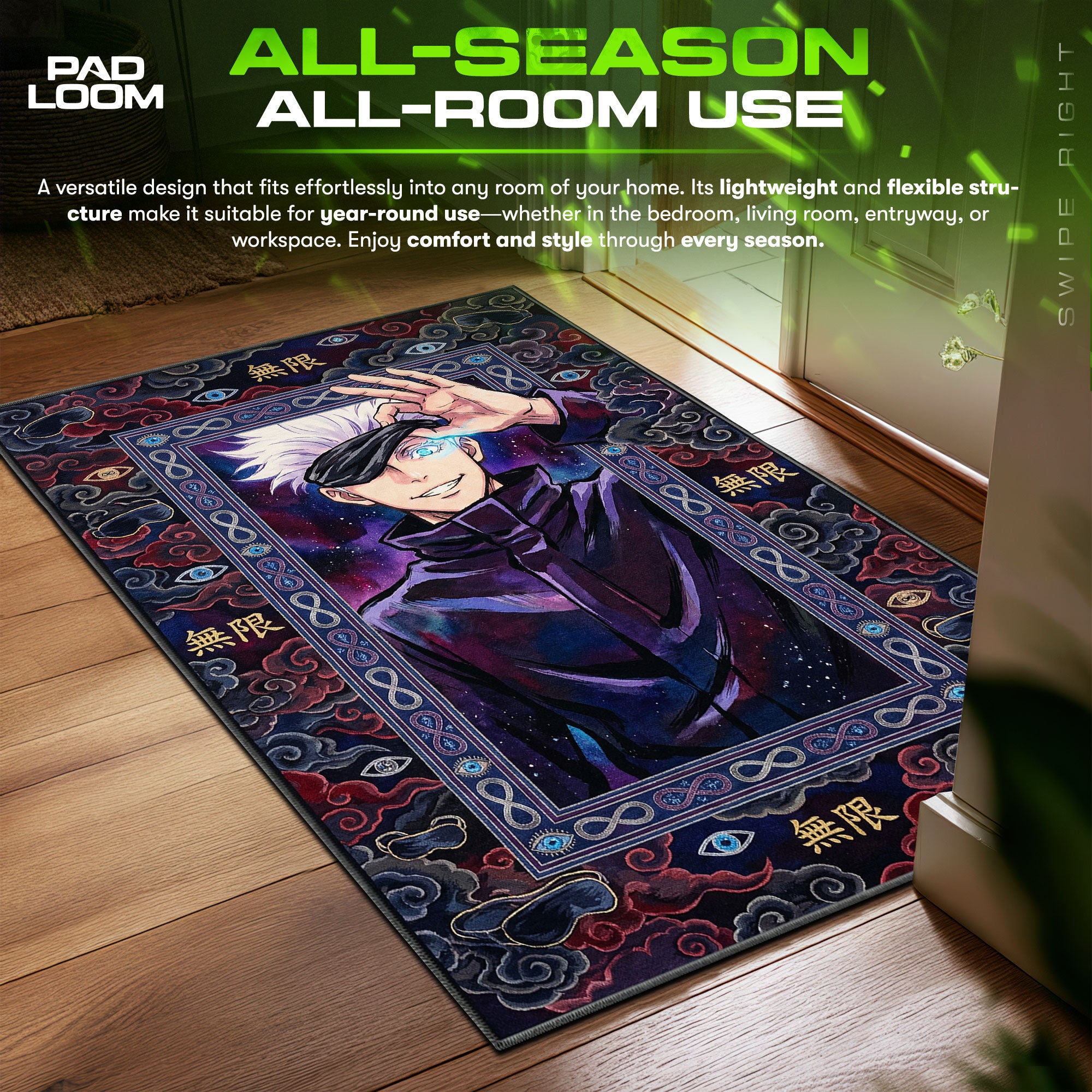 Gojo Satoru Infinite Void Jujutsu Kaisen Chair fan rug — premium quality print