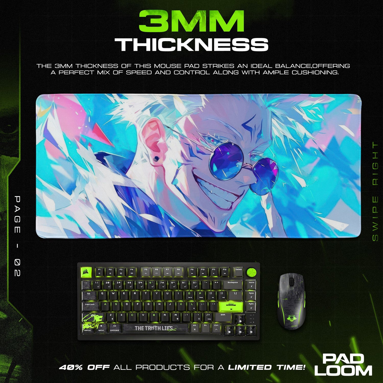 Gojo Satoru Infinity Mouse Pad, Jujutsu Kaisen Gaming Desk Mat Padloom