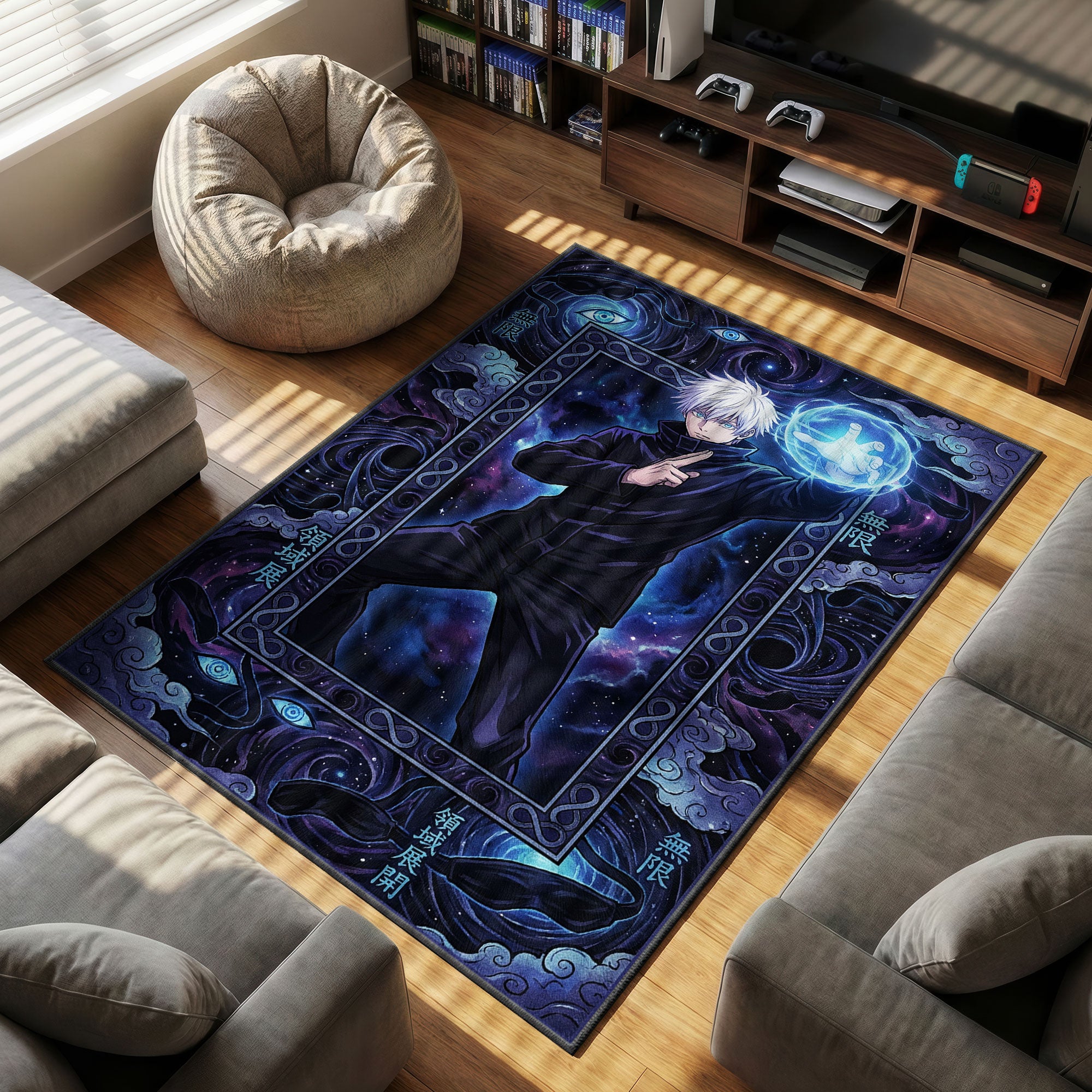 Gojo Satoru themed area rug for home decor fans