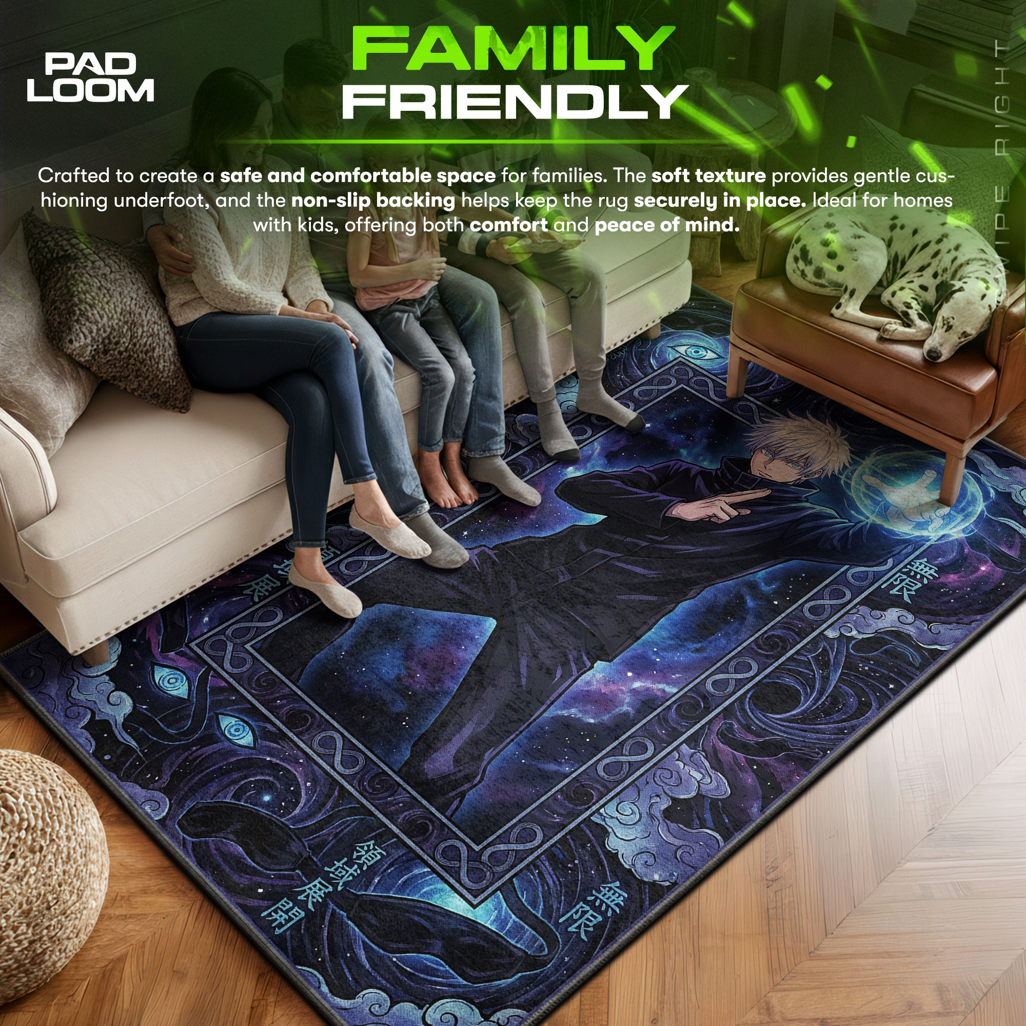 Gojo area rug showing full home decor artwork
