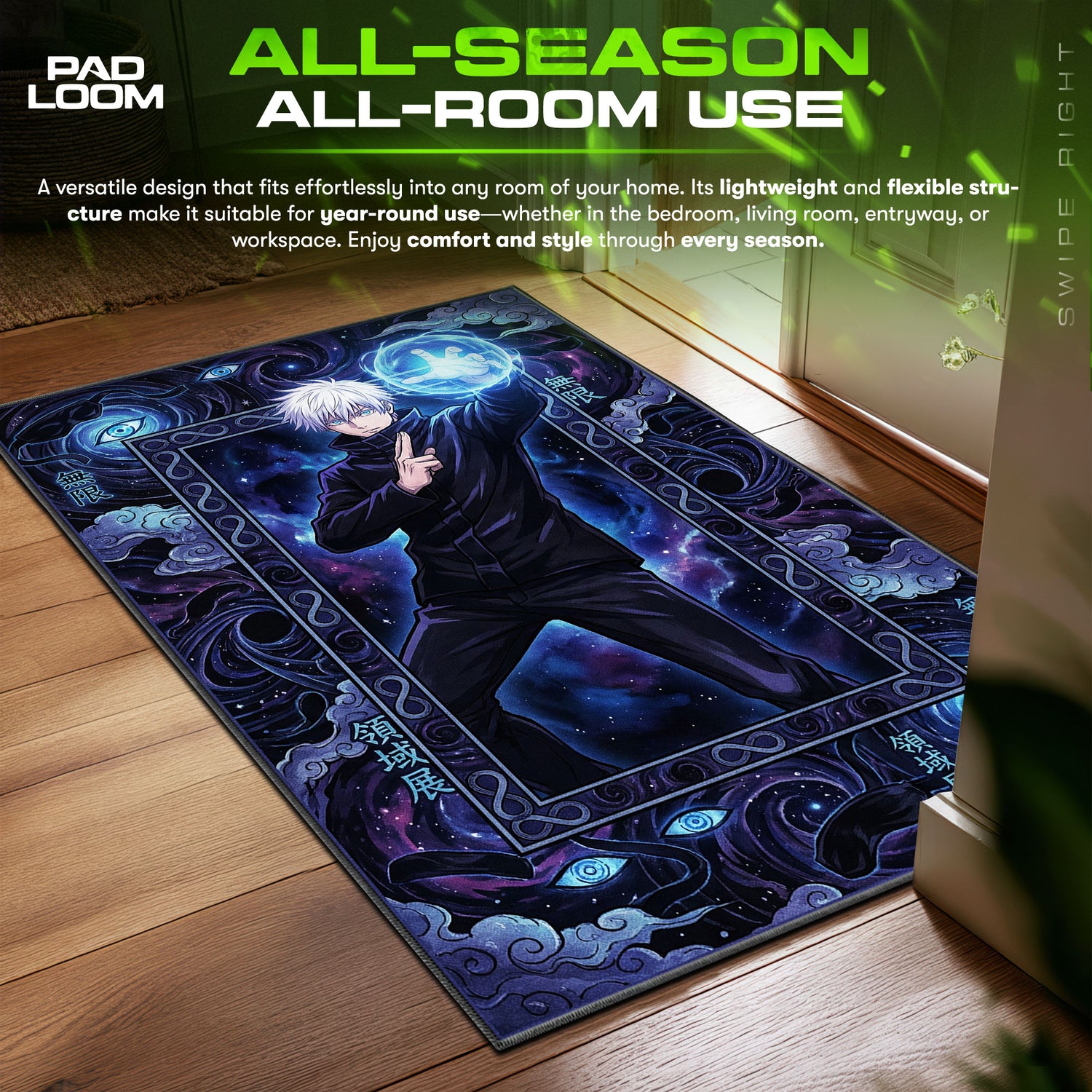 Gojo Satoru Limitless Eyes Jujutsu Kaisen Chair fan rug — premium quality print