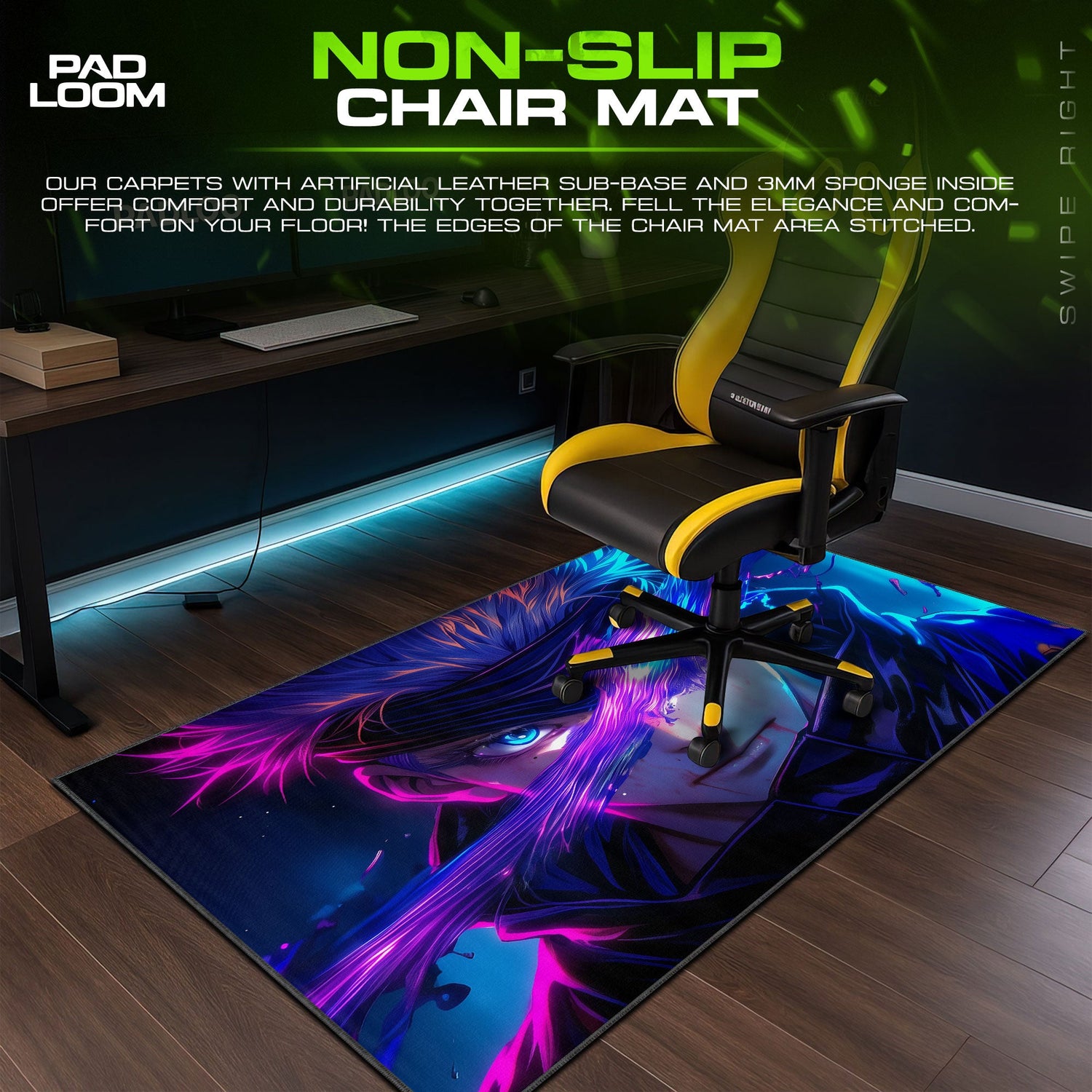 Gojo Satoru Midnight Slash Mouse Pad, Anime Gaming Desk Mat Padloom
