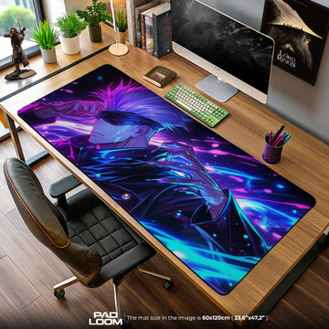 Gojo Satoru Neon Aura Mouse Pad, Anime Gaming Desk Mat