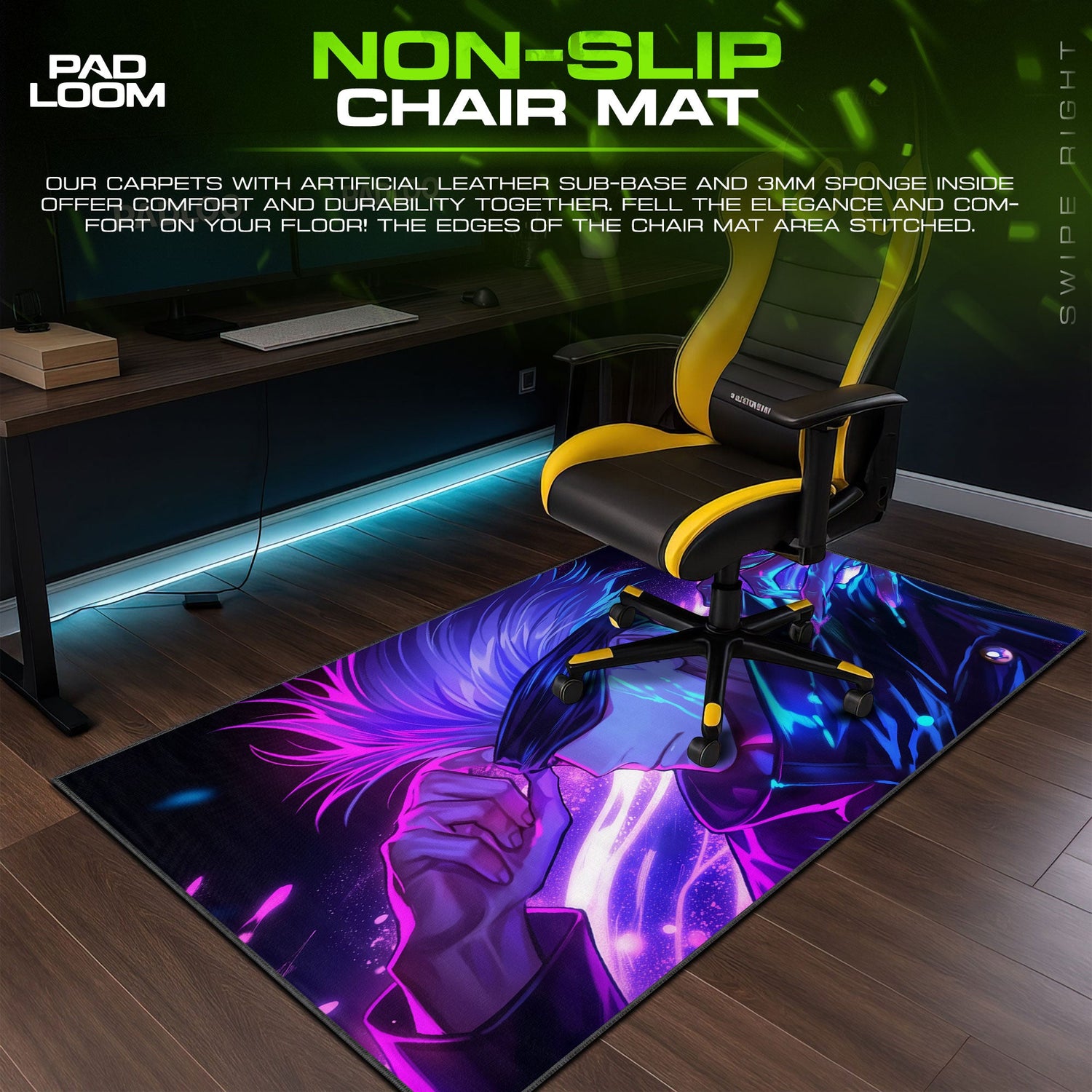 Gojo Satoru Neon Aura Mouse Pad, Anime Gaming Desk Mat Padloom