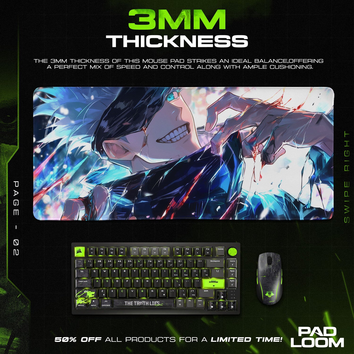 Gojo Satoru Smirk Pose Mouse Pad, Anime Gaming Desk Mat Padloom