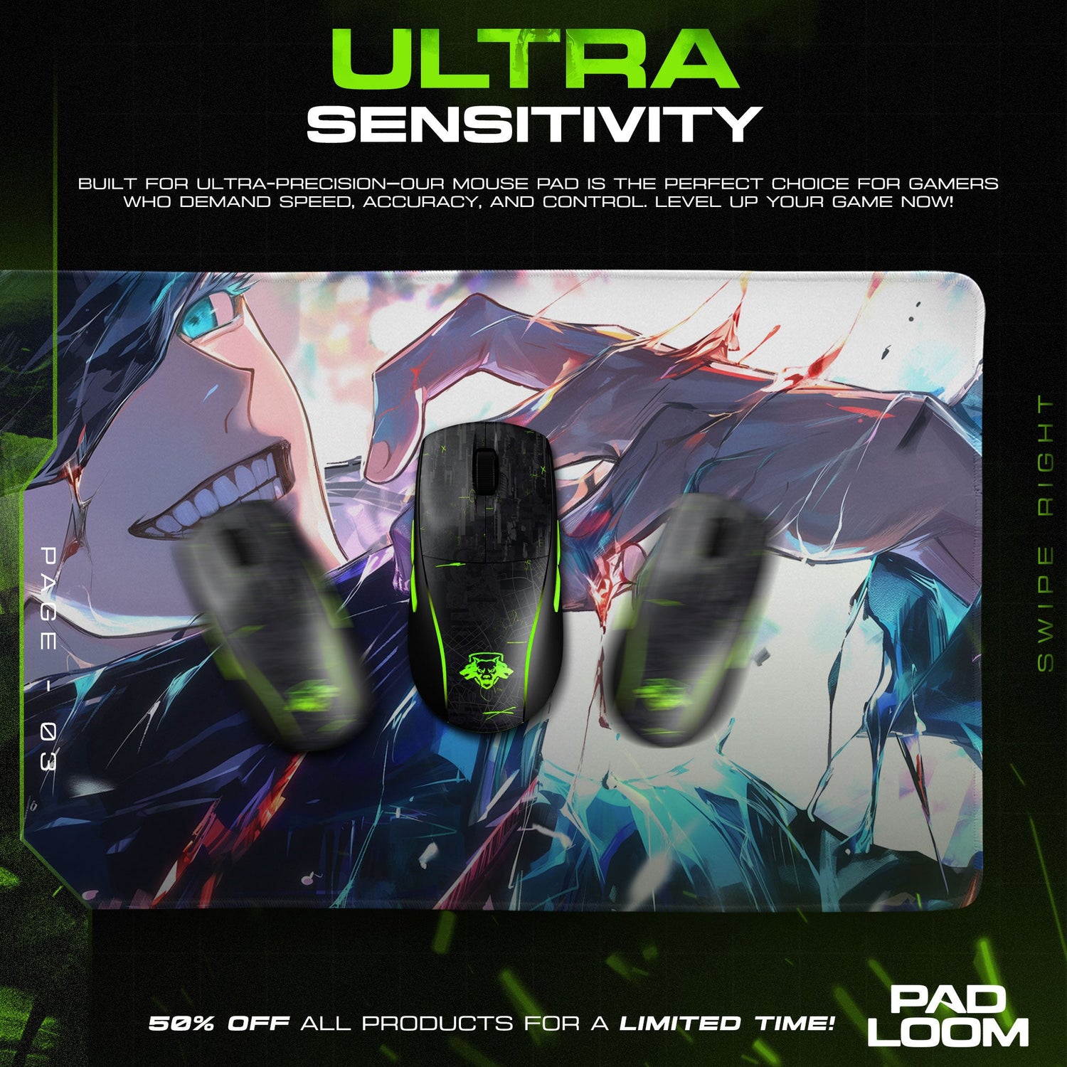 Gojo Satoru Smirk Pose Mouse Pad, Anime Gaming Desk Mat Padloom