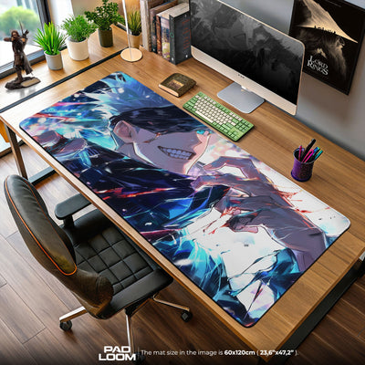 Gojo Satoru Smirk Pose Mouse Pad, Anime Gaming Desk Mat