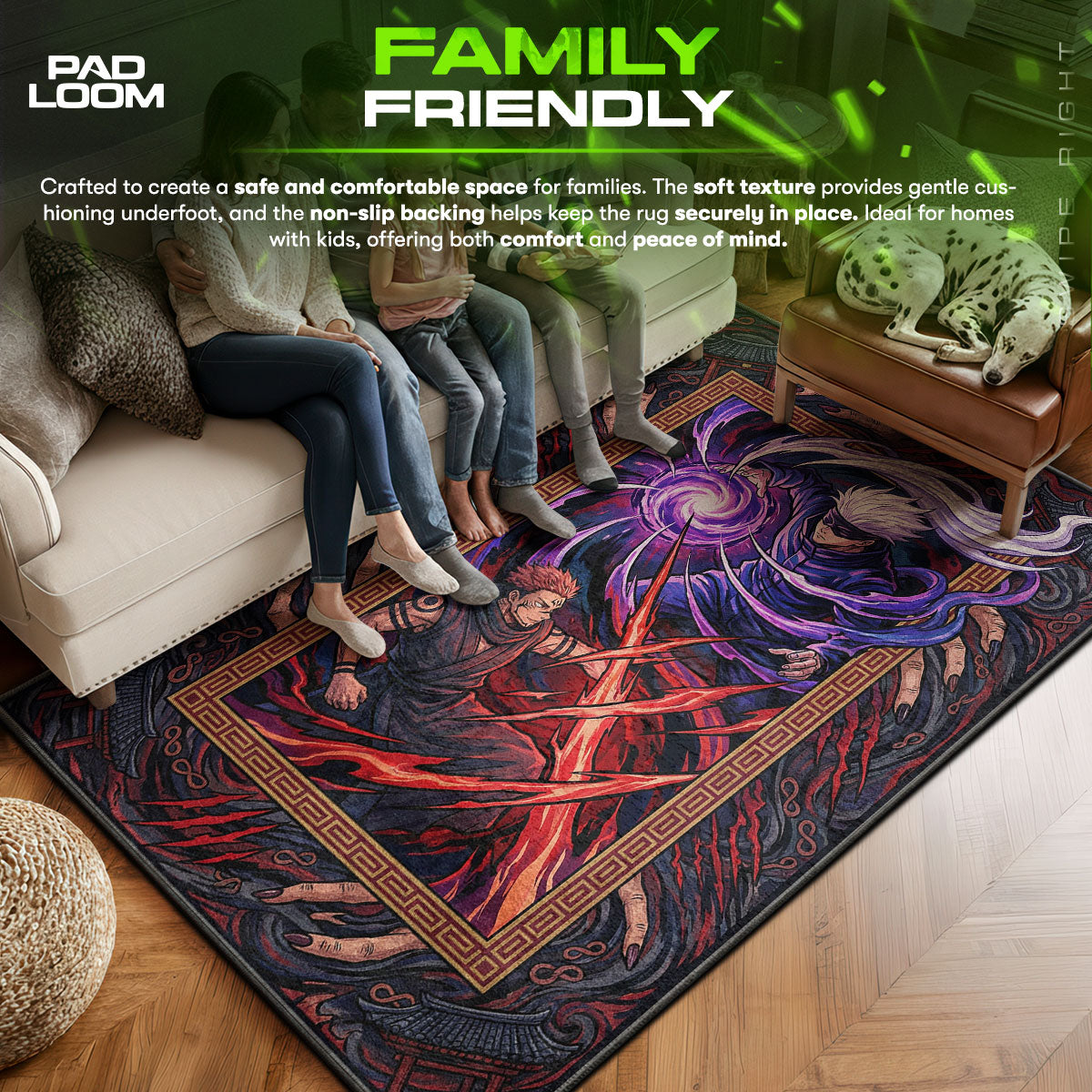 Gojo area rug showing full home decor artwork