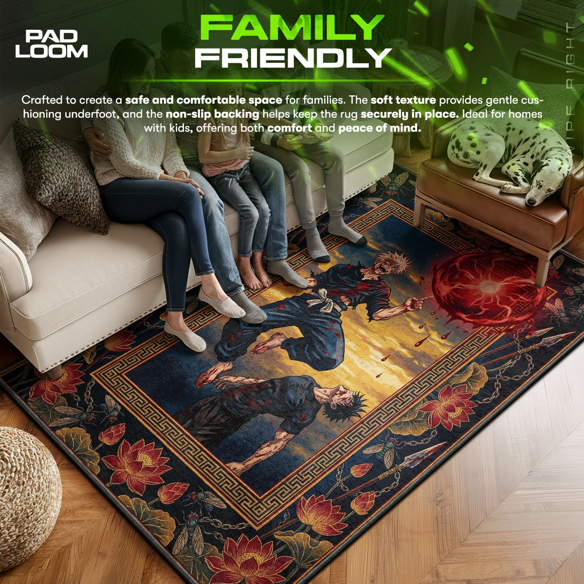 Gojo area rug showing full home decor artwork