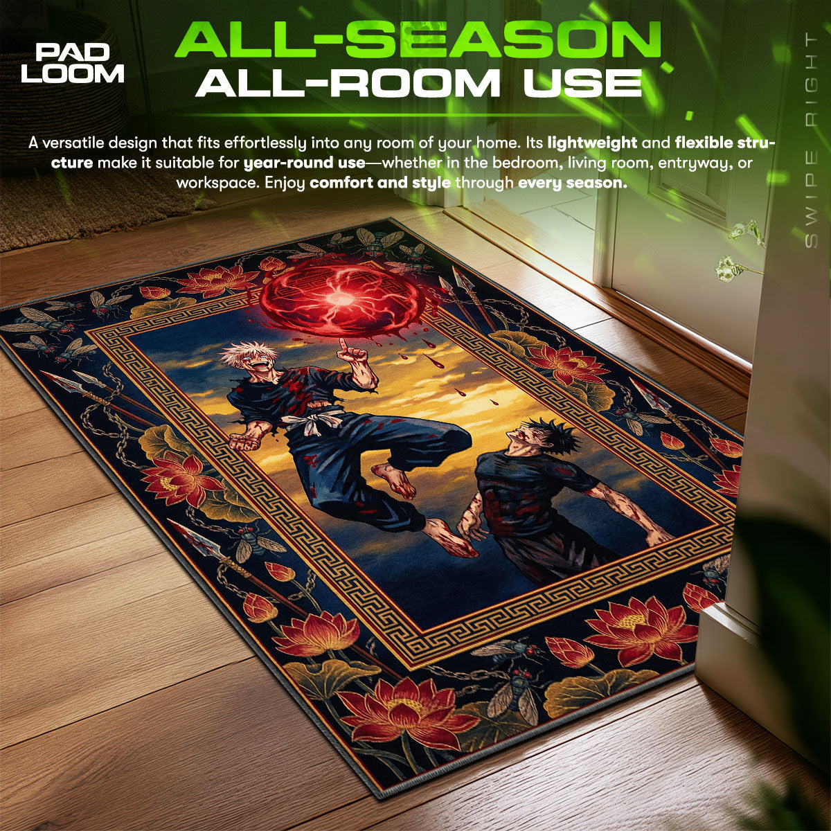 Gojo vs Toji Awakened Battle Jujutsu Kaisen Chair fan rug — premium quality print