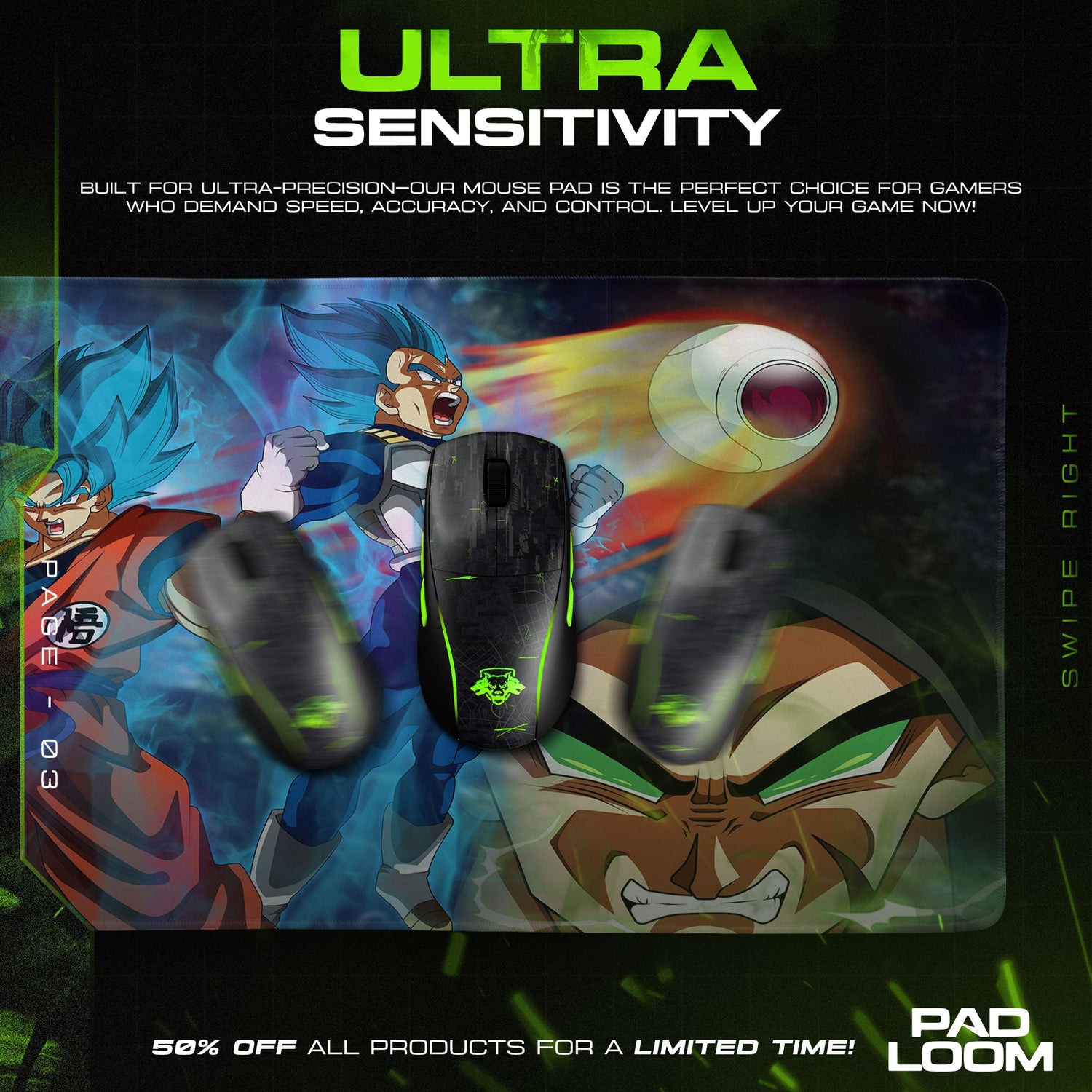 Goku and Vegeta vs Broly Mouse Pad - Galactic Battle Anime Desk Mat Padloom