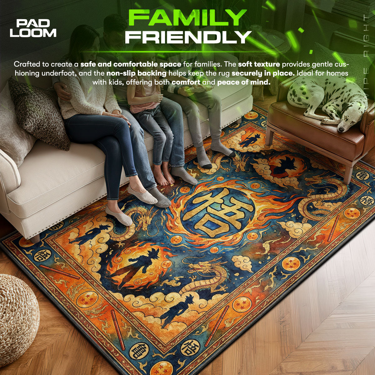 Goku area rug showing full home decor artwork