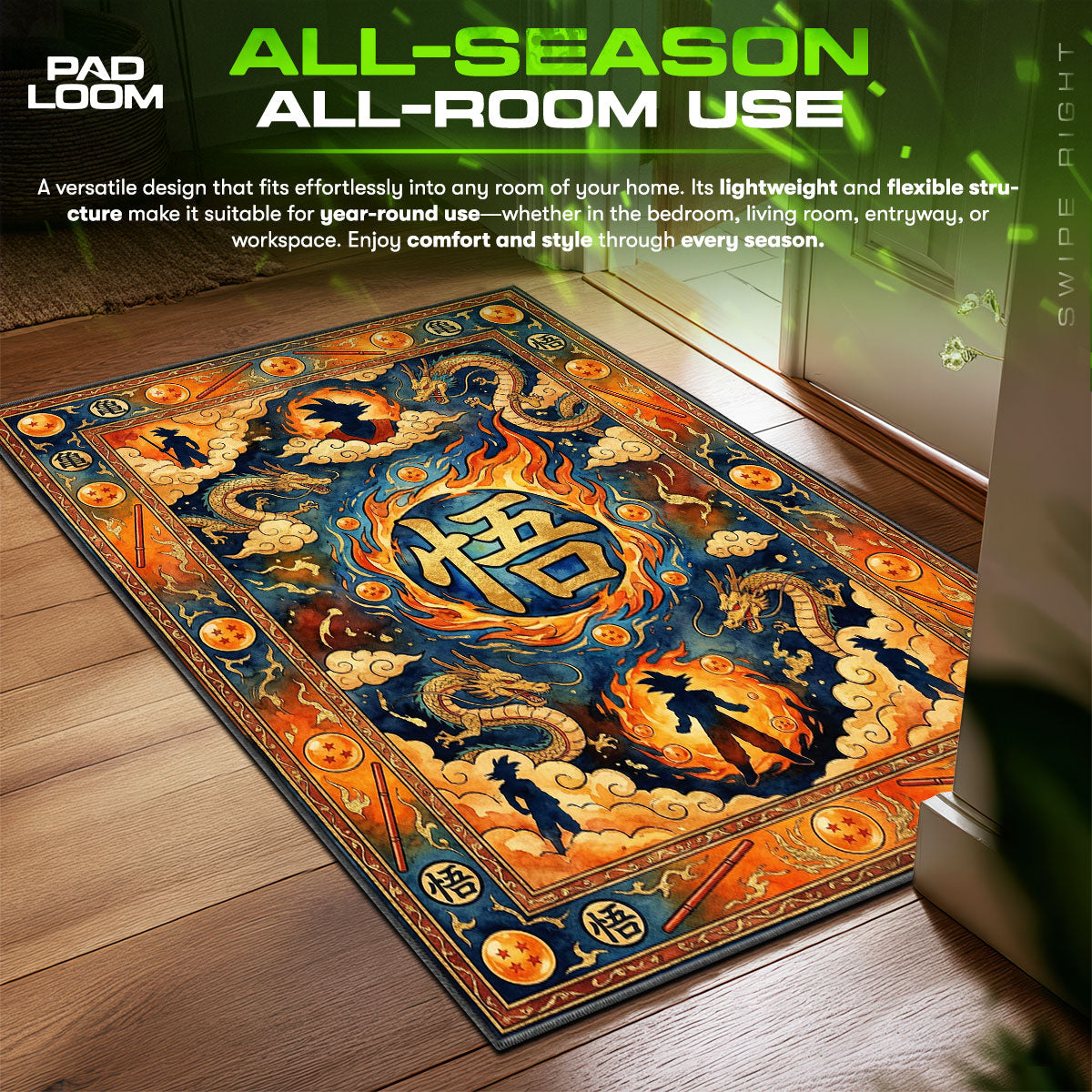 Goku Kanji Dragon Ball Z Chair fan rug — premium quality print