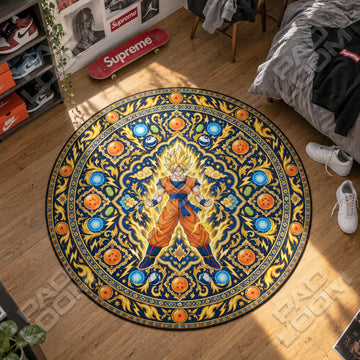 Goku Lightning Dragon Ball round rug on a bedroom floor - Dragon Ball chair mat
