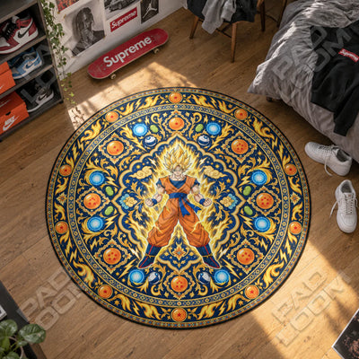 Goku Lightning Round Rug - Dragon Ball Chair Mat