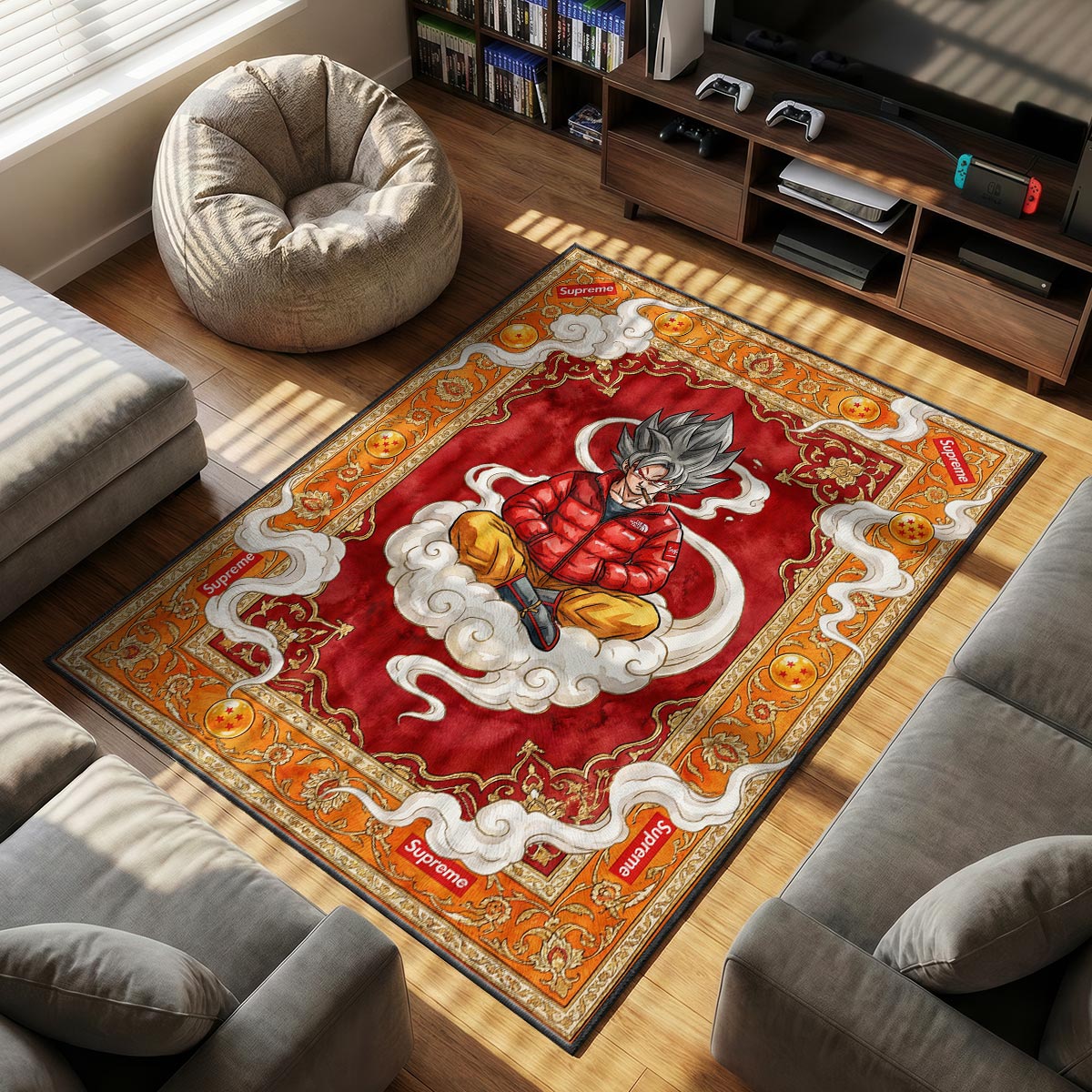 Supreme Goku themed area rug for home decor fans