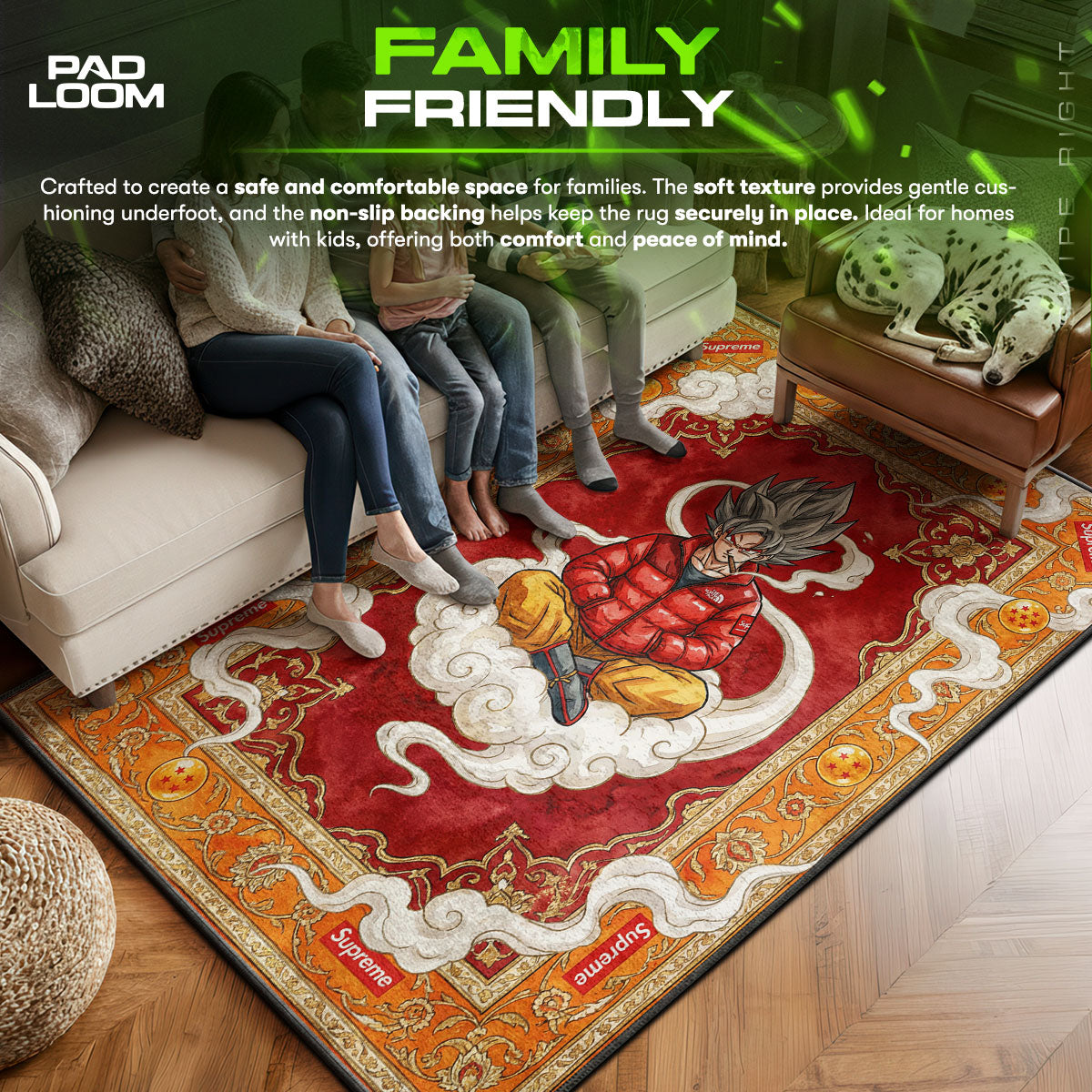 Supreme area rug showing full home decor artwork