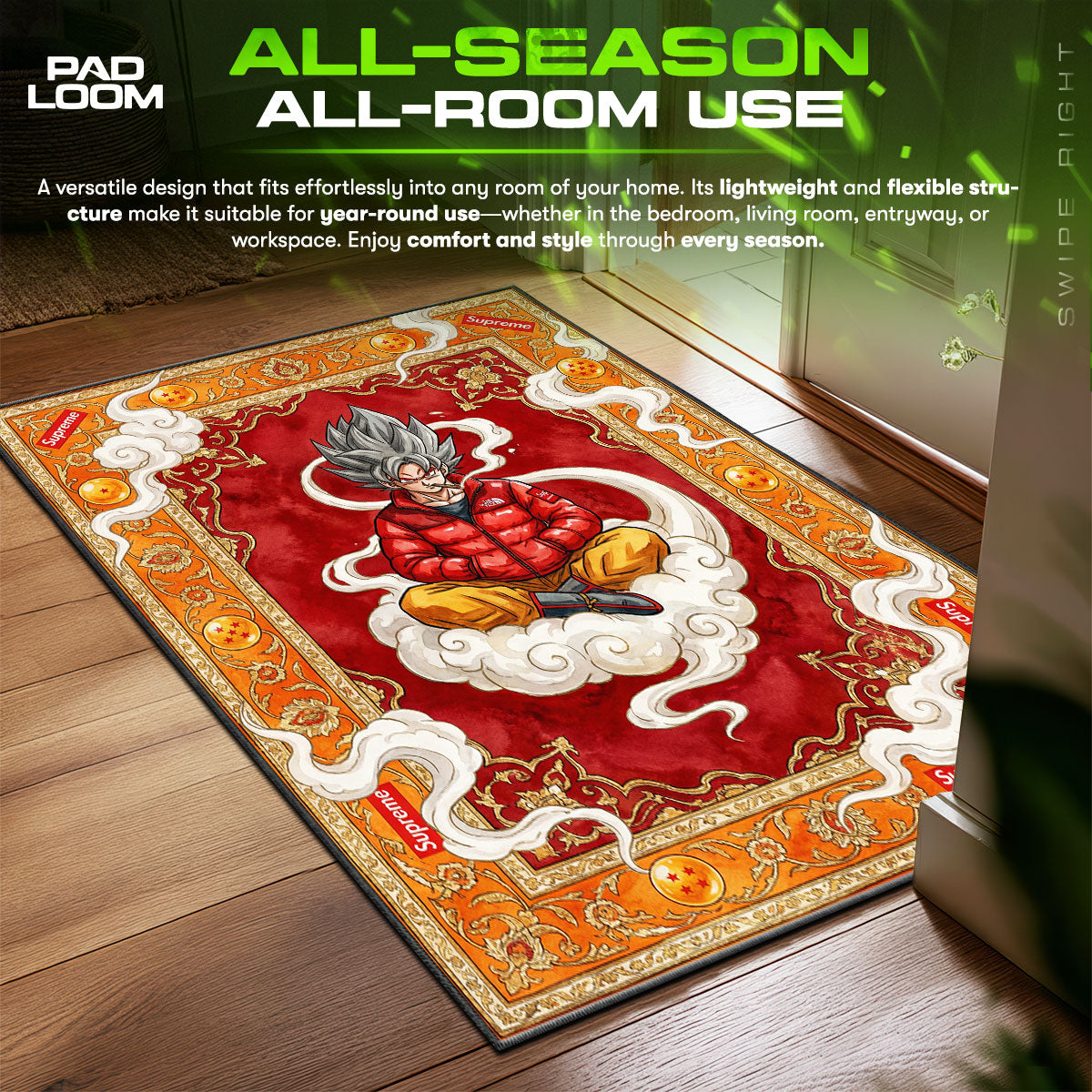Supreme Goku North Face Puffer Hypebeast Floor fan rug — premium quality print