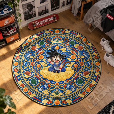 Goku Waving Round Rug - Dragon Ball Chair Mat