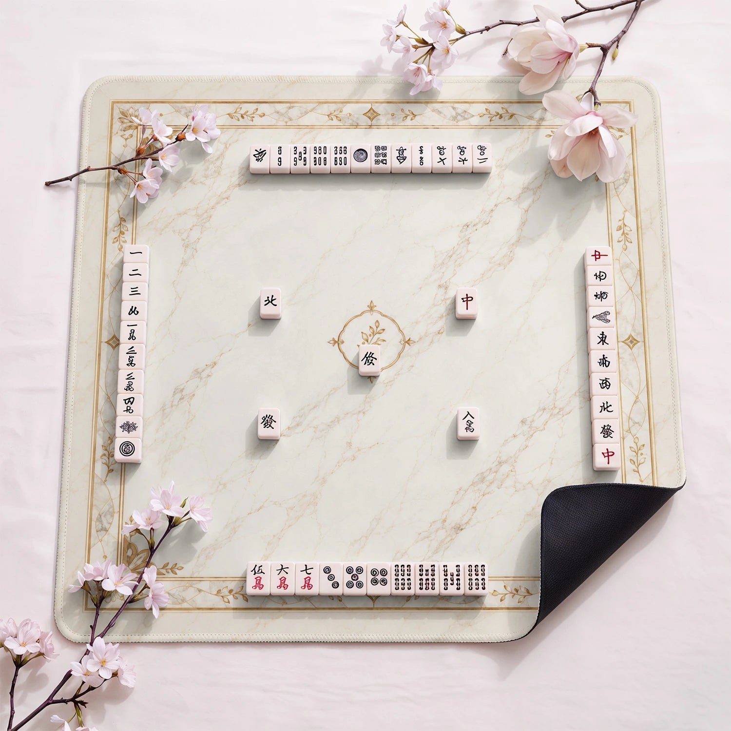 Gold Carrara Marble Mahjong Mat - Mah Jongg Mat