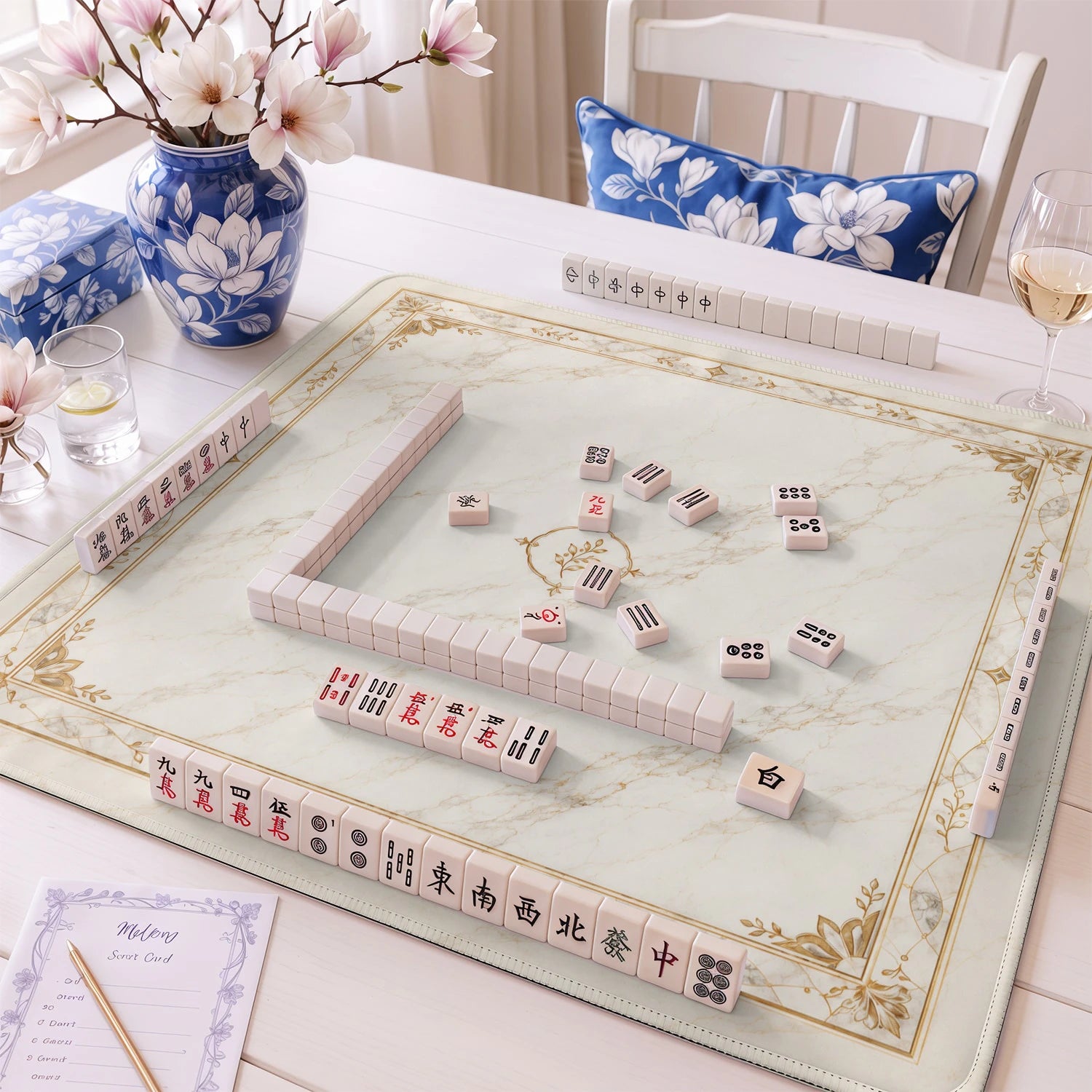 Gold Carrara Marble Mahjong Mat - Mah Jongg Mat