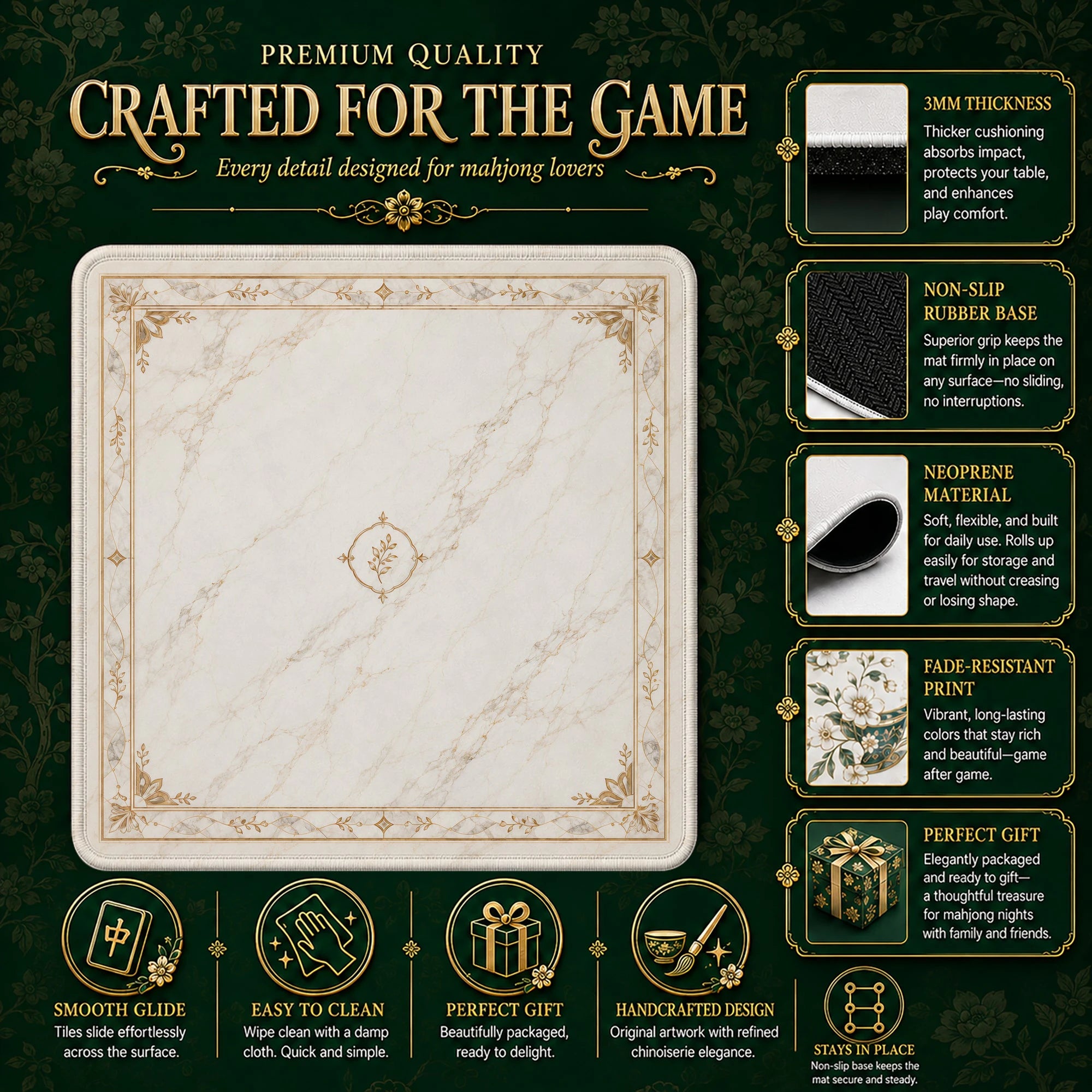 Gold Carrara Marble Mahjong Mat - Mah Jongg Mat