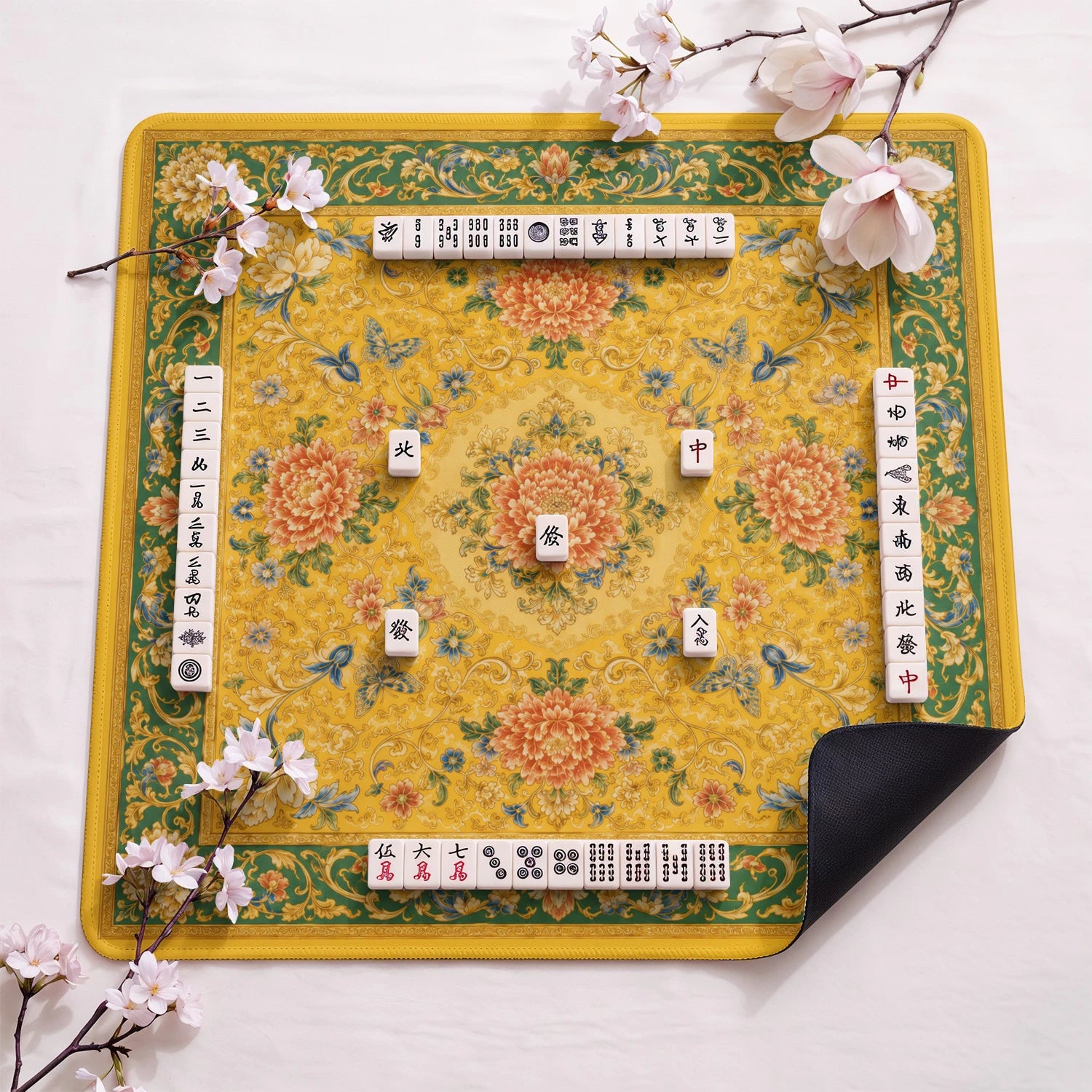 Gold Chrysanthemum Mahjong Mat - Mah Jongg Mat