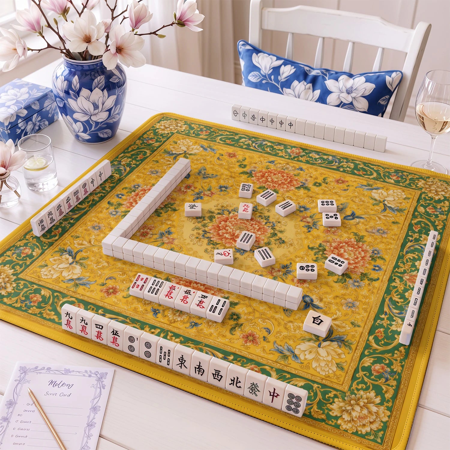 Gold Chrysanthemum Mahjong Mat - Mah Jongg Mat