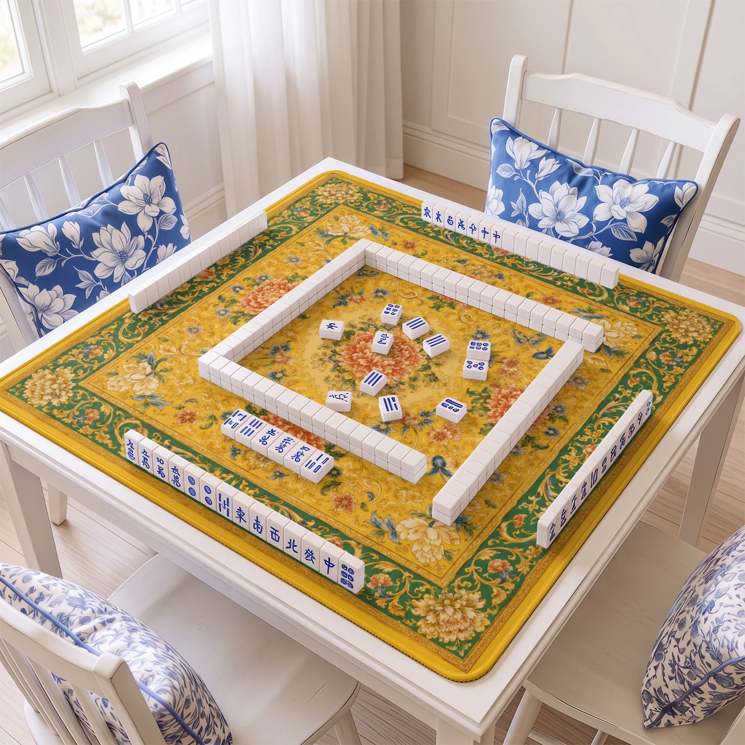 Gold Chrysanthemum Mahjong Mat - Mah Jongg Mat