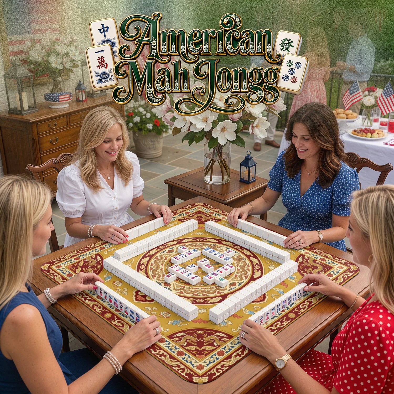 Gold Dragon Medallion Mahjong Mat - Mahjong Mat