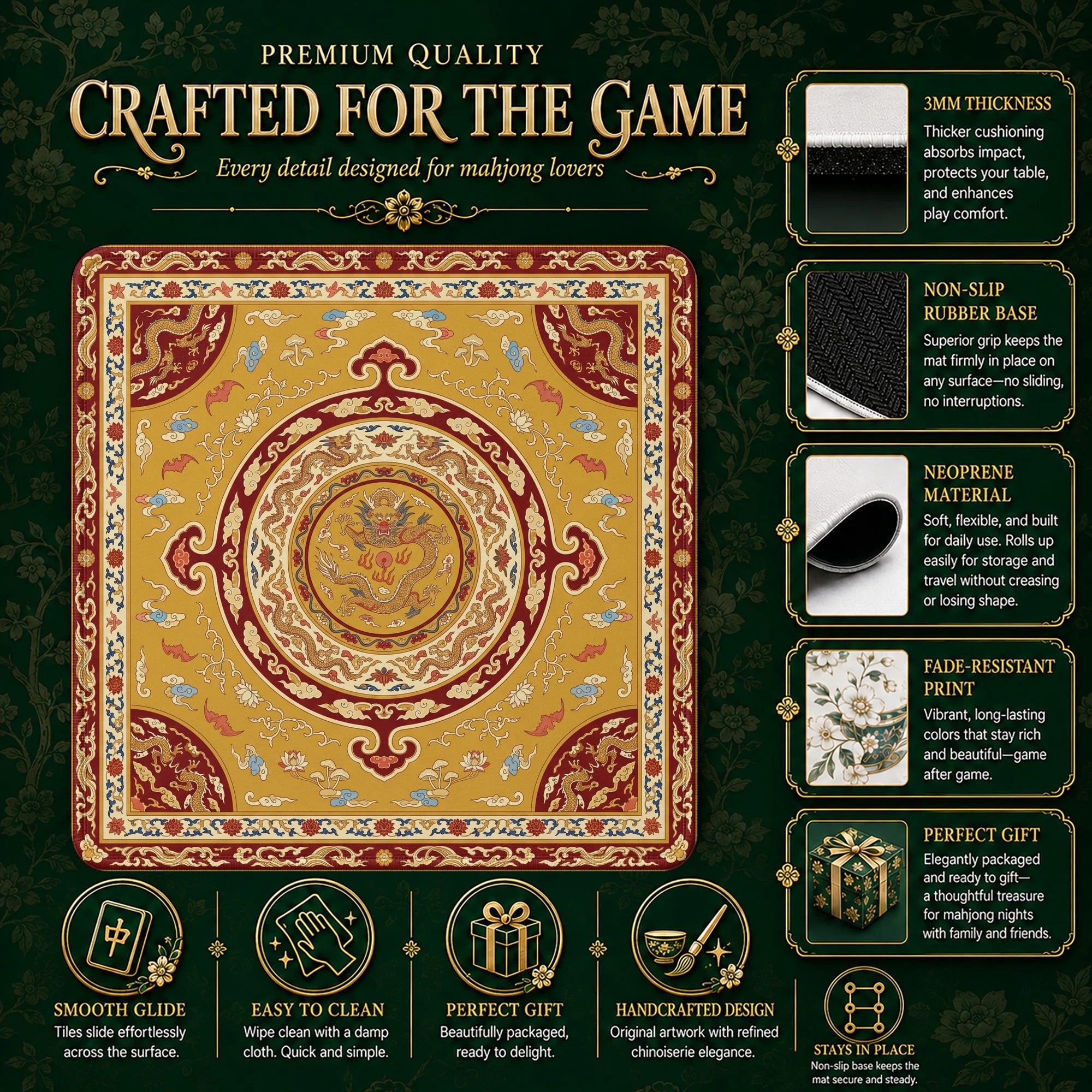 Gold Dragon Medallion Mahjong Mat - Mahjong Mat