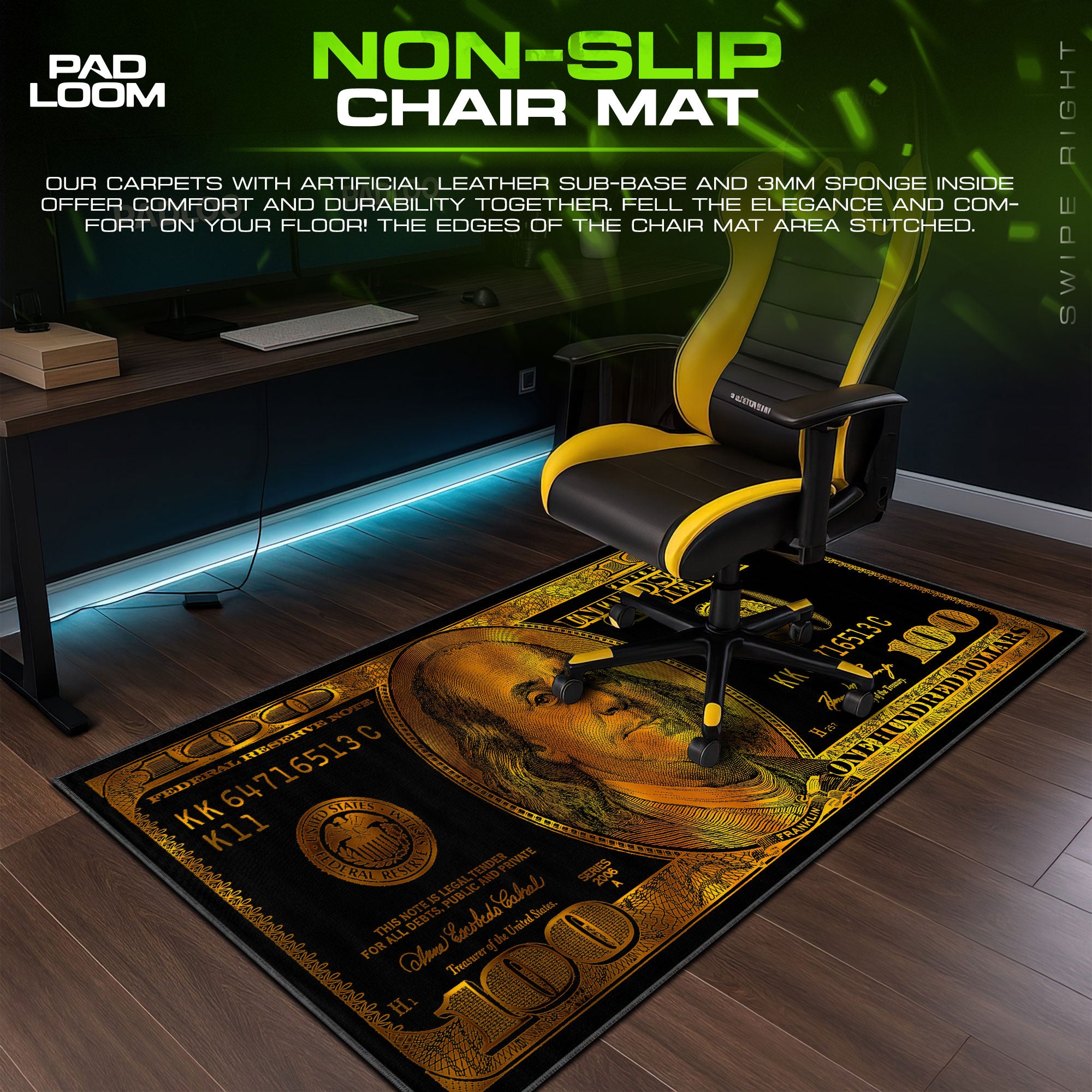 Gold Hundred Dollar Mouse Pad, Abstract Gamer Desk Mat