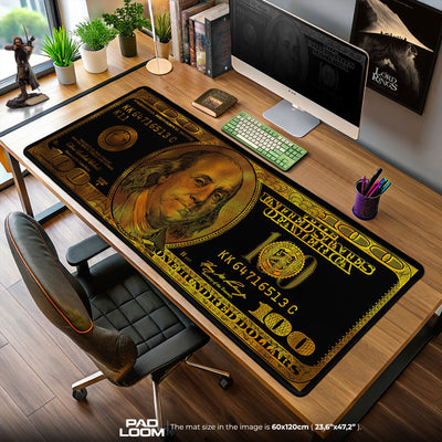 Gold Hundred Dollar Mouse Pad, Abstract Gamer Desk Mat