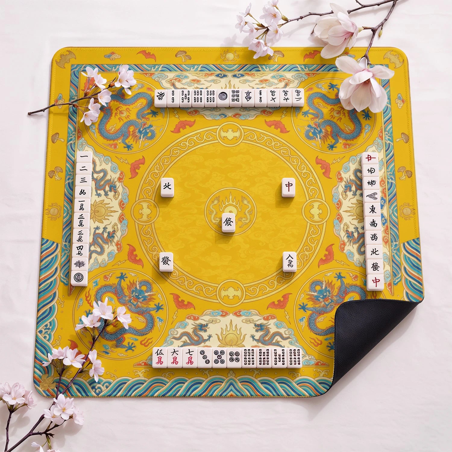 Gold Imperial Dragon Mahjong Mat - Mah Jongg Mat