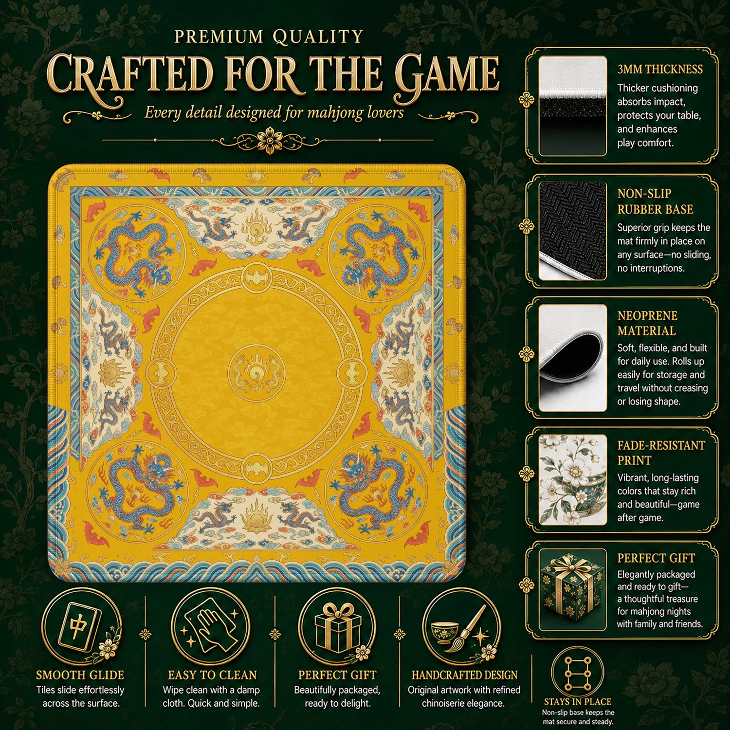 Gold Imperial Dragon Mahjong Mat - Mah Jongg Mat