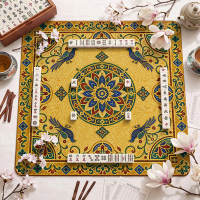 Gold Mosaic Bird Mahjong Mat - Mah Jongg Mat
