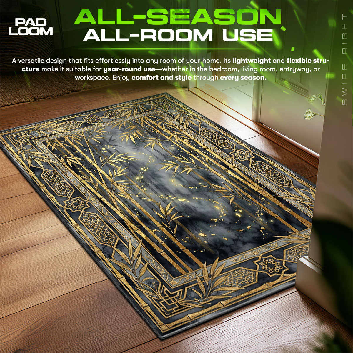 Detailed close-up of Golden rug pattern