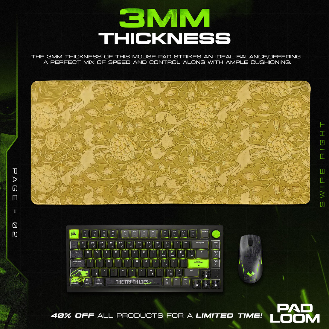 Golden Canopy Mouse Pad, Minimal Floral Gaming Desk Mat