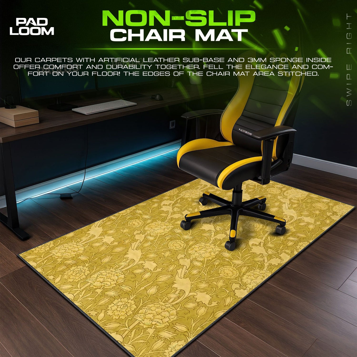 Golden Canopy Mouse Pad, Minimal Floral Gaming Desk Mat Padloom