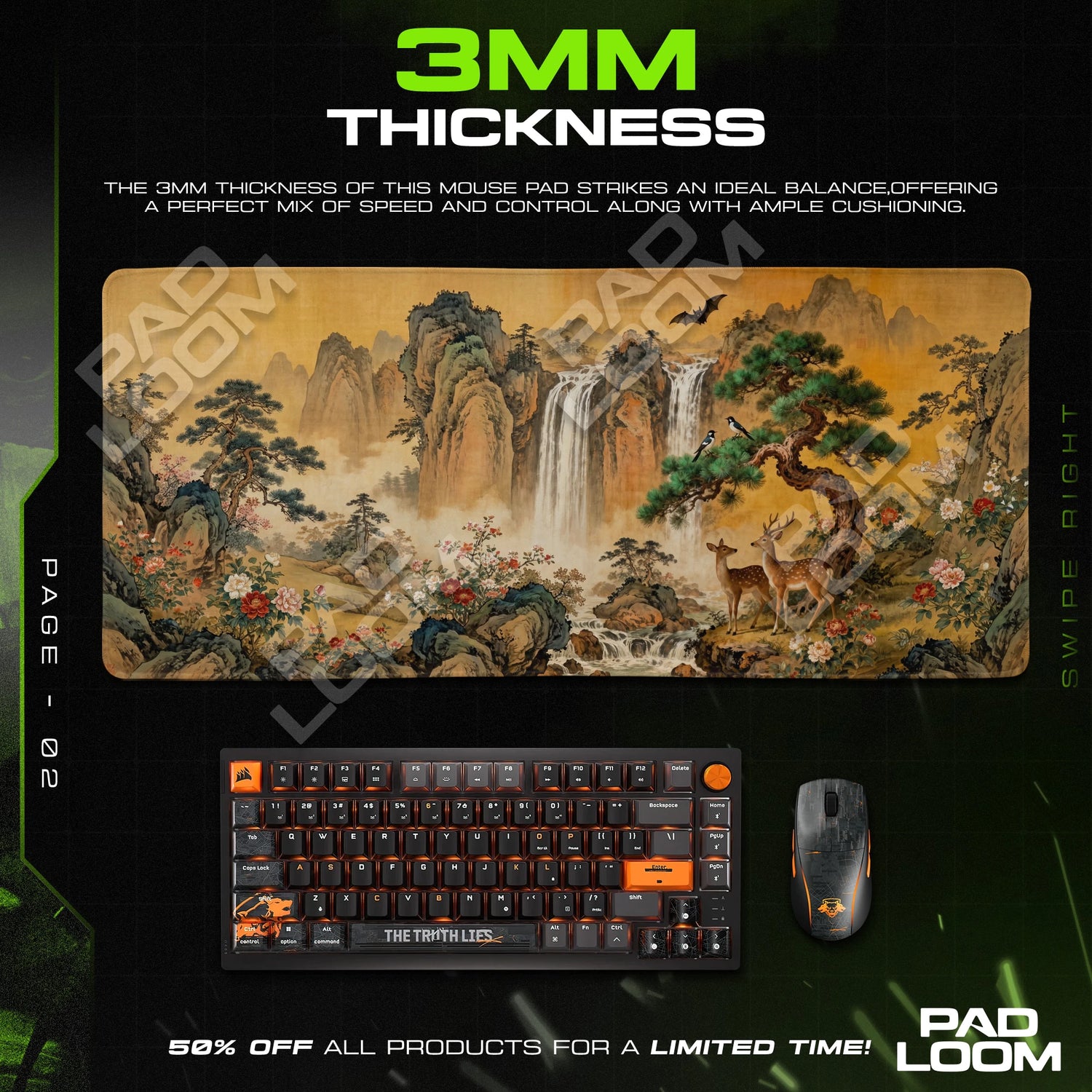Golden Falls artwork close-up on the mouse pad surface