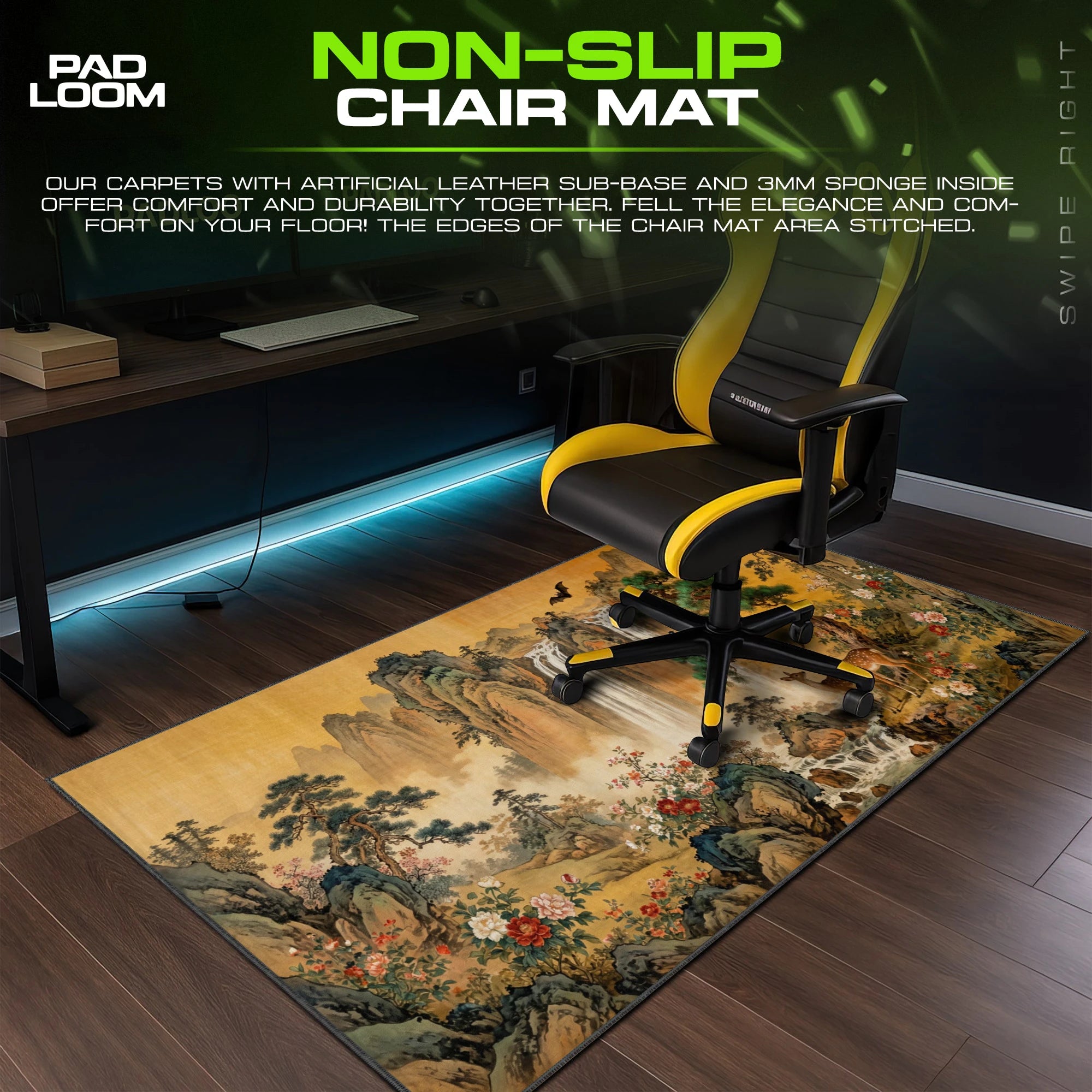 Golden Falls – stitched-edge, non-slip mouse pad detail