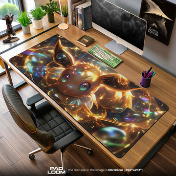 Golden Glow Eevee Mouse Pad, Pokémon Shine Evolution Gaming Desk Mat