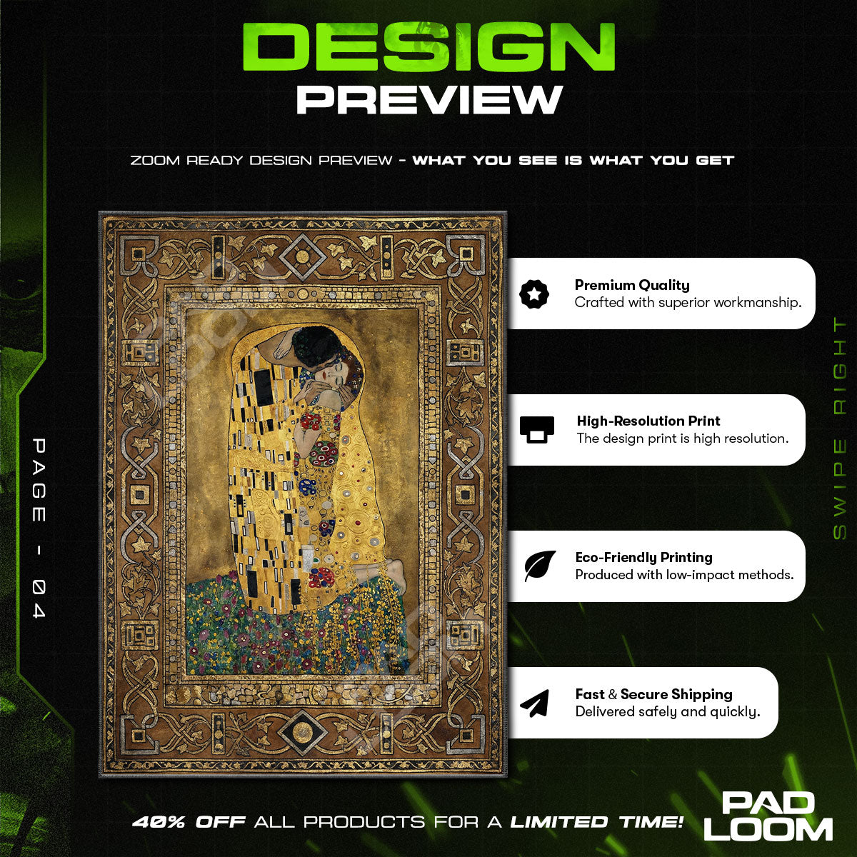 Golden Kiss Klimt Embrace Area rug — main product view