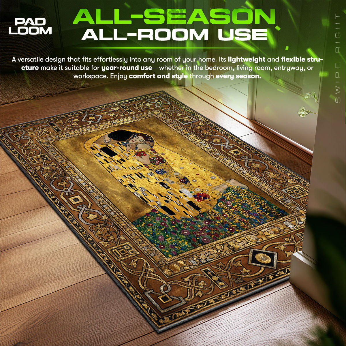 Detailed close-up of Golden rug pattern