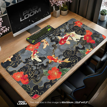 Golden Koi Clouds Mouse Pad - Japanese Desk Mat