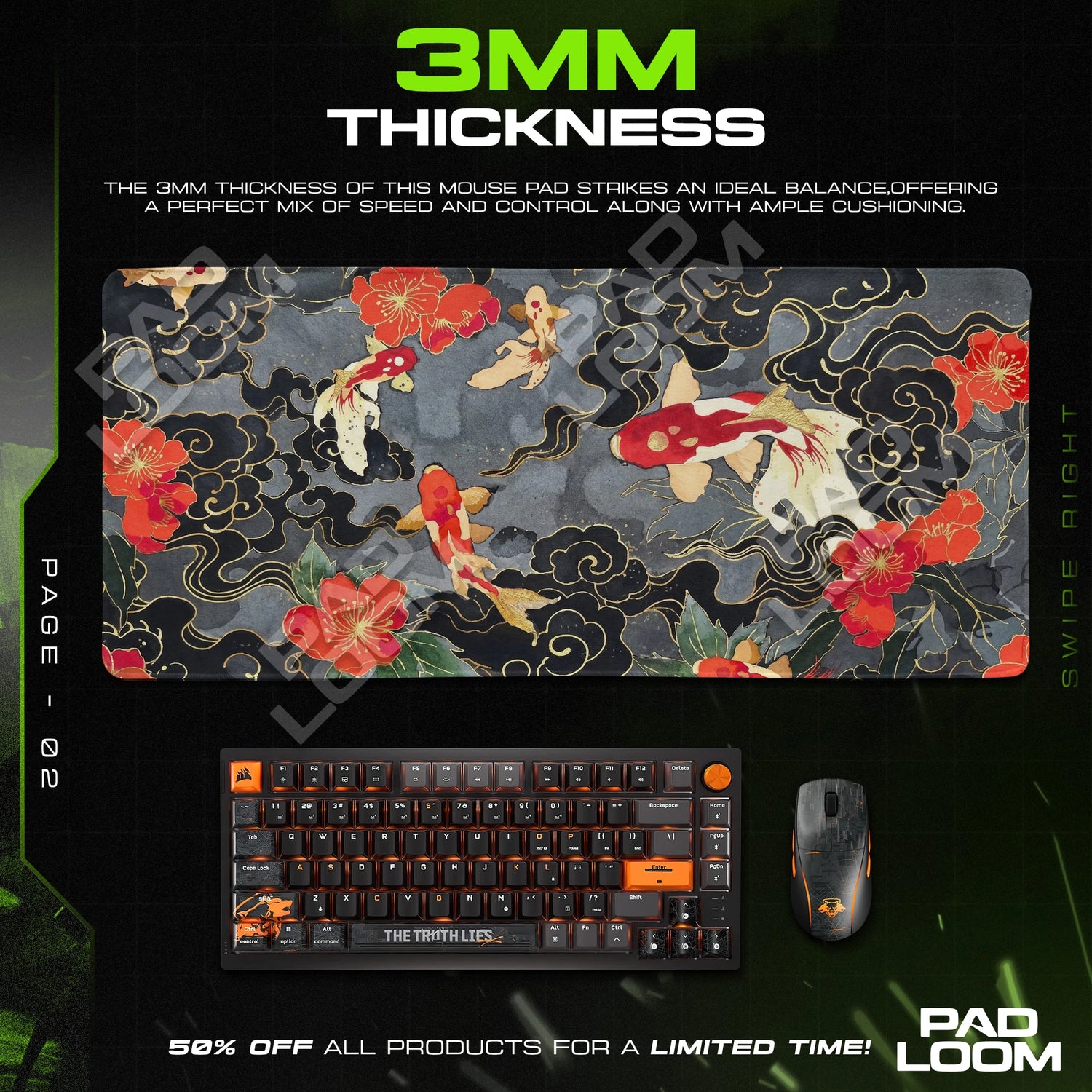 Golden Koi Clouds Mouse Pad - Japanese Desk Mat